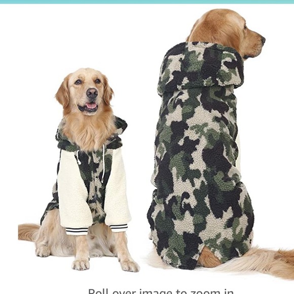 NWT Dog Army Fatigue Letterman Style Fleece Feel Winter Coat Hooded - Picture 2 of 12